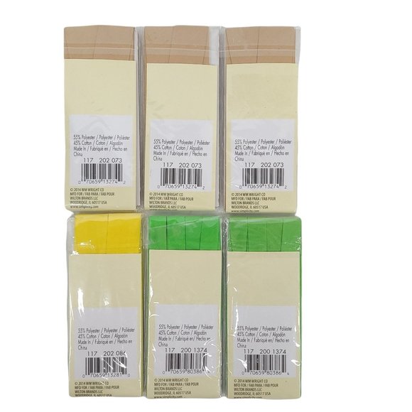 Wrights Bias Tape Single Fold Wide Bundle Of 6 Tan Green Glow Canary - Picture 2 of 8